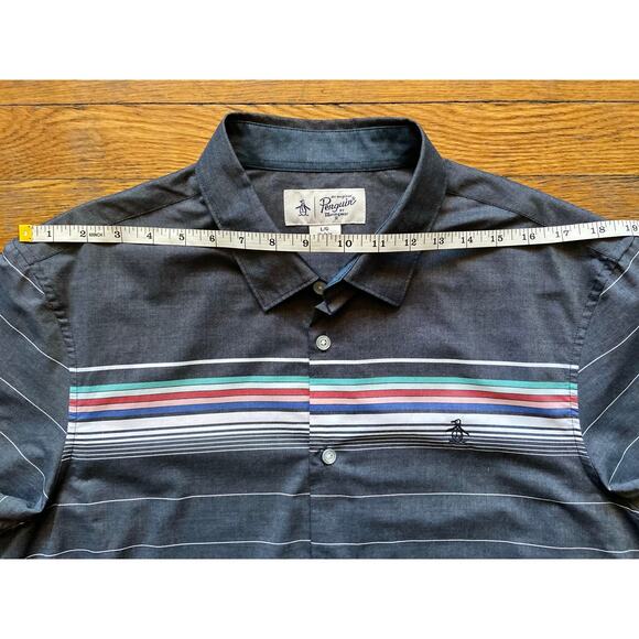 PENGUIN Gray w/Multicolored Stripes Button Down Shirt sz L - Picture 12 of 13